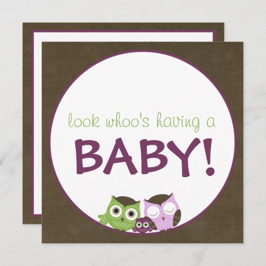 Mädchen >> Braun der Eulen-Baby-Dusche |, grün u. Einladung (Vorne/Hinten)