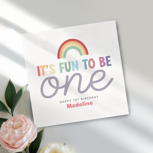 Mädchen Buntes Spaß, um ein Regenbogen 1. Geburtst Serviette