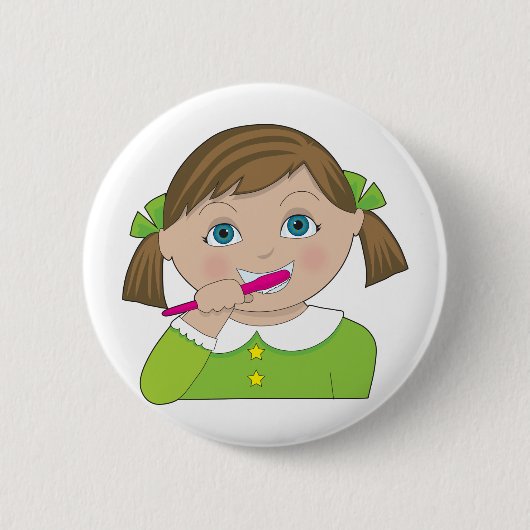 Mädchen-bürstende Zähne Button (Vorderseite)