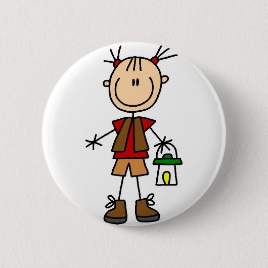 Mädchen-Camping mit Laternen-Knopf Button (Vorderseite)