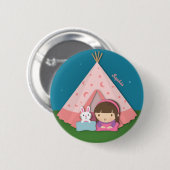 Mädchen Camping Tipi Zelt Hase Button (Vorne & Hinten)
