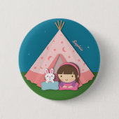 Mädchen-Campingteepee-Zelt-Häschen Button (Vorderseite)