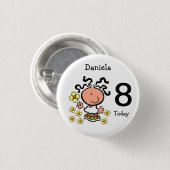 Mädchen-Cartoongeburtstagsname und -alter Knopf Button (Vorne & Hinten)