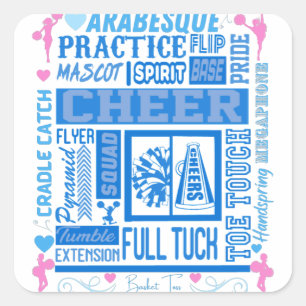 Mädchen Cheerleader Typografie in Blau und Rosa Quadratischer Aufkleber