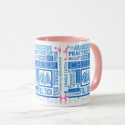 Mädchen Cheerleader Typografie in Blau und Rosa Tasse (VorderseiteRechts)