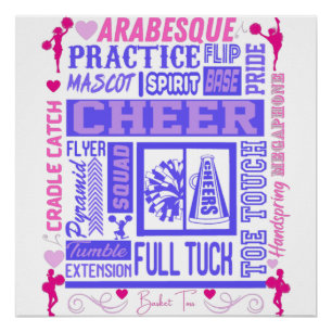 Mädchen Cheerleader Typografie in Rosa und Lila Poster