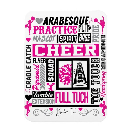 Mädchen Cheerleader Typografie in Schwarz und Rosa Magnet (Vertikal)