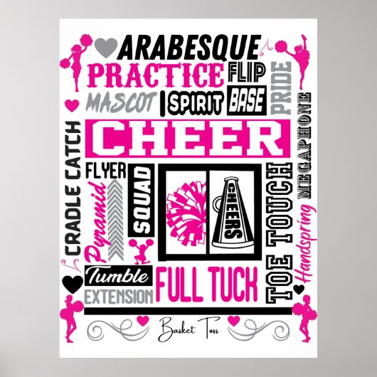 Mädchen Cheerleader Typografie in Schwarz und Rosa Poster (Vorne)