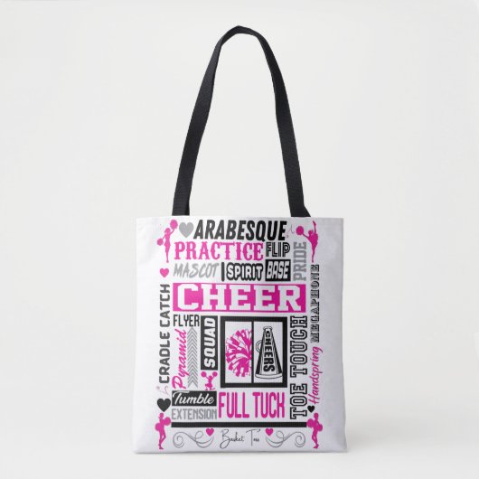 Mädchen Cheerleader Typografie in Schwarz und Rosa Tasche (Vorderseite)