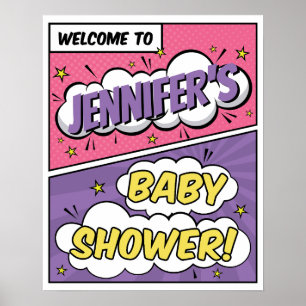 Mädchen Comic- Buch Superheld Baby- Shower Willkom Poster