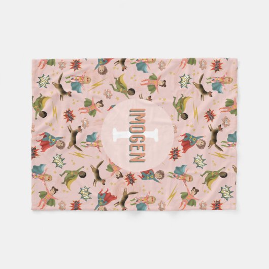 Mädchen Cool Pink Superhero Kinder Fleecedecke (Vorderseite (Horizontal))