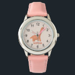Mädchen Cool und Niedlich Pink Dinosaurier & Name Armbanduhr<br><div class="desc">Diese niedliche und moderne Kinderuhr ist mit einem rosa Dinosaurier-Cartoon ausgestattet und kann mit Ihrem Mädchennamen personalisiert werden. Mit klaren,  leicht lesbaren Zahlen ist diese "erste" Uhr ideal für Kinder oder Kleinkinder,  die gerade erst mit dem Lernen beginnen. Das perfekte coole Dinosaurier-Geschenk für Ihre Kleine!</div>
