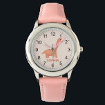 Mädchen Cool und Niedlich Pink Dinosaurier & Name Armbanduhr<br><div class="desc">Diese niedliche und moderne Kinderuhr ist mit einem rosa Dinosaurier-Cartoon ausgestattet und kann mit Ihrem Mädchennamen personalisiert werden. Mit klaren, leicht lesbaren Zahlen ist diese "erste" Uhr ideal für Kinder oder Kleinkinder, die gerade erst mit dem Lernen beginnen. Das perfekte coole Dinosaurier-Geschenk für Ihre Kleine!</div>