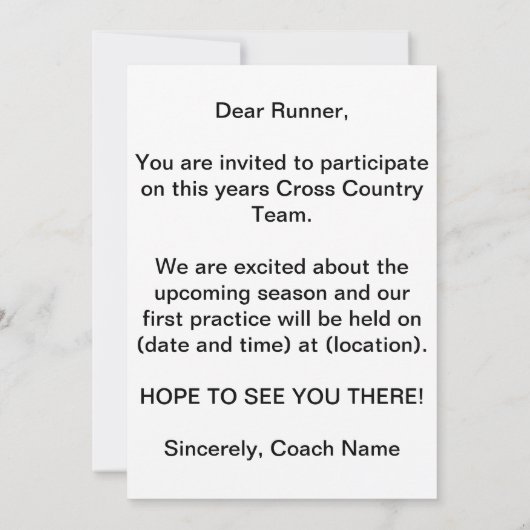 Mädchen-Cross Country-Einladung Einladung (Rückseite)