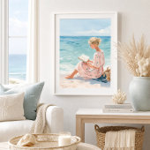 Mädchen, das am Meer liest, Kunstprint Poster