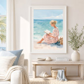 Mädchen, das am Meer liest, Kunstprint Poster