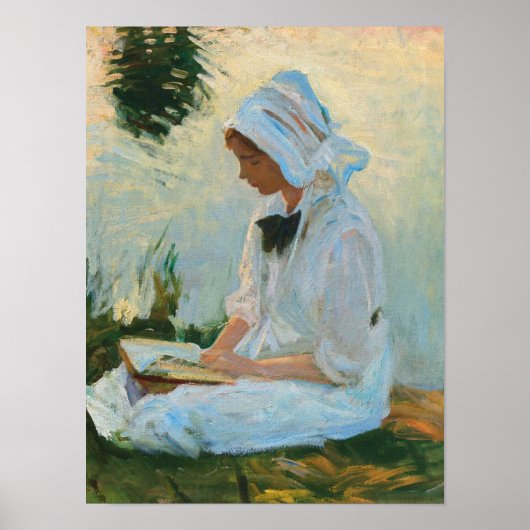 Mädchen, das an einem Bach liest, Sargent 1888 Poster (Vorne)