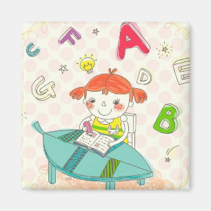 Mädchen, das auf dem Stuhl, studierend sitzt Magnet