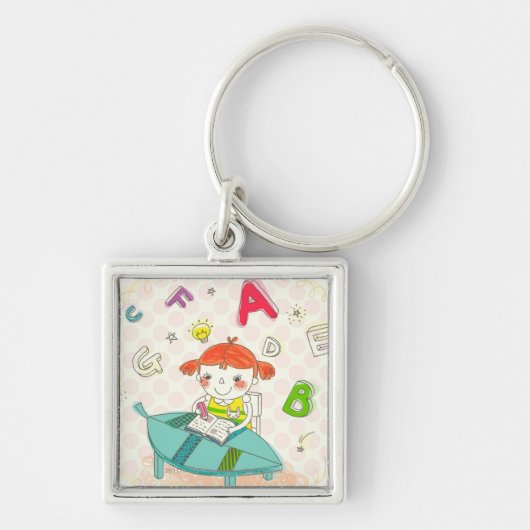 Mädchen, das auf dem Stuhl, studierend sitzt Schlüsselanhänger (Vorne)