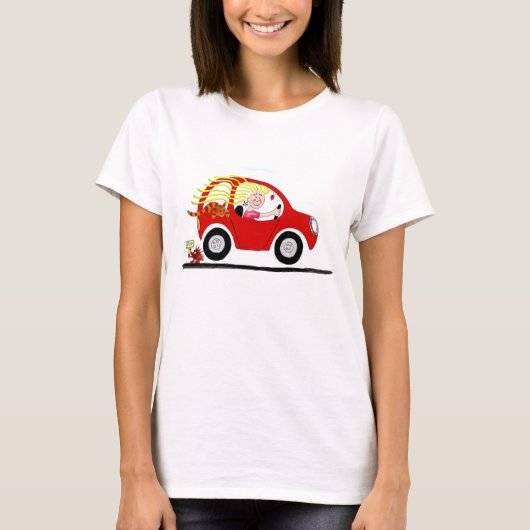 Mädchen, das Auto-Cartoon fährt T-Shirt (Vorderseite)