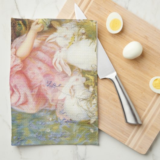 Mädchen, das die Kaninchen Füttre (von Frederick M Geschirrtuch (Viertel Falte)