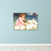 Mädchen, das die Kaninchen Füttre (von Frederick M Leinwanddruck (Insitu (Holzboden))