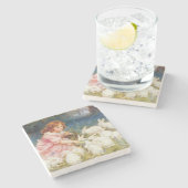 Mädchen, das die Kaninchen Füttre (von Frederick M Steinuntersetzer (Seitenansicht)