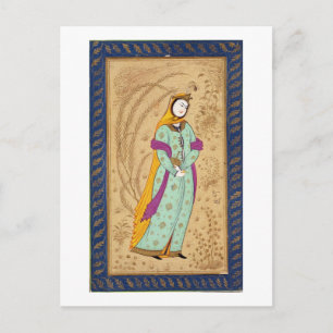 Mädchen, das ein Weinschiff und eine Birne hält, a Postkarte