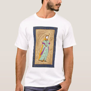 Mädchen, das ein Weinschiff und eine Birne, vom L T-Shirt