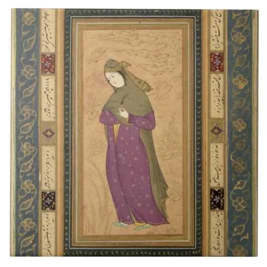 Mädchen, das einen Aigrette, vom großen Clive Alb Fliese (Vorderseite)