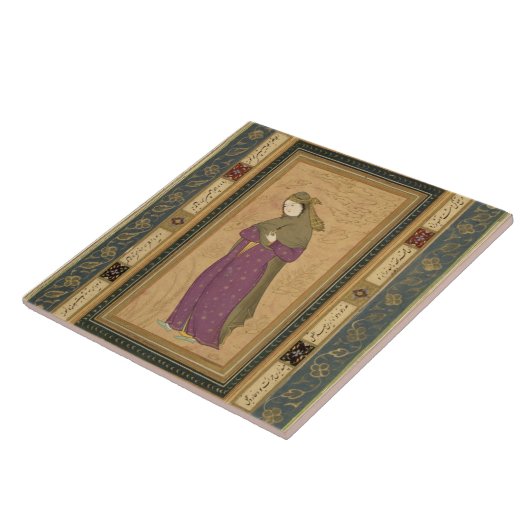 Mädchen, das einen Aigrette, vom großen Clive Alb Fliese (Seite)