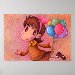 Mädchen, das einen Luftballon hält. Poster