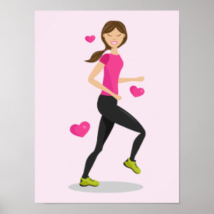 Mädchen, das gerne läuft, Illustration und rosa He Poster