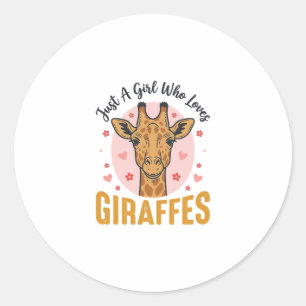 Mädchen, das Giraffen liebt Vintage-Stich-Design_1 Runder Aufkleber