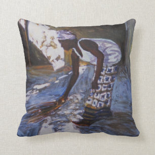 Mädchen, das I 2002 fegt Kissen