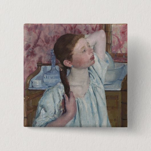 Mädchen, das ihr Haar, 1886 (Öl, vereinbart auf Button (Vorderseite)