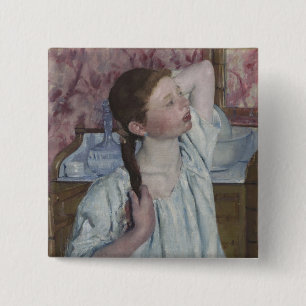 Mädchen, das ihr Haar, 1886 (Öl, vereinbart auf Button