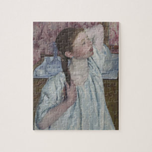 Mädchen, das ihr Haar, 1886 (Öl, vereinbart auf Puzzle