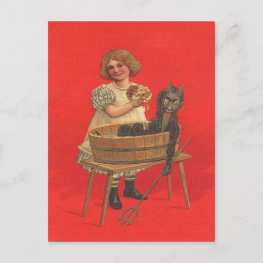 Mädchen, das Krampus säubert Postkarte (Vorderseite)