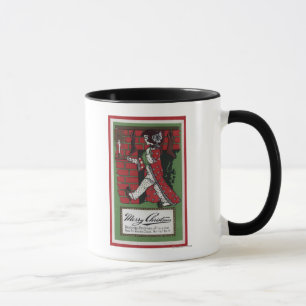 Mädchen, das Puppe und Kerzenständer hält Tasse
