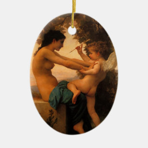 Mädchen, das sich gegen Cupido verteidigt von Boug Keramik Ornament