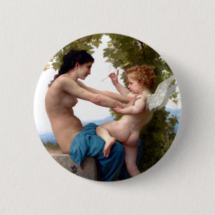 Mädchen, das sich gegen Eros Cupid verteidigt, Gem Button