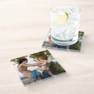 Mädchen, das sich gegen Eros Cupid wehrt, Fine Art Glasuntersetzer