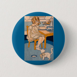 Mädchen der 1920er und ihre kleine weiße Katze Button