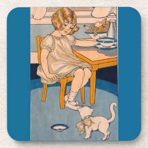 Mädchen der 1920er und ihre kleine weiße Katze Getränkeuntersetzer