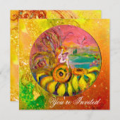 MÄDCHEN DER SONNENBLUMEN Gelb-orange-rosa Funkeln Einladung (Vorne/Hinten)