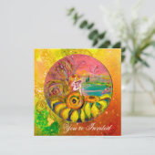 MÄDCHEN DER SONNENBLUMEN Gelb-orange-rosa Funkeln Einladung (Stehend Vorderseite)