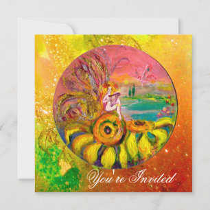 MÄDCHEN DER SONNENBLUMEN Gelb-orange-rosa Funkeln Einladung