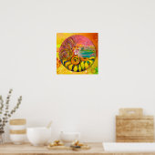 MÄDCHEN DER SONNENBLUMEN Gelb-orange-rosa Funkeln Poster (Küche)