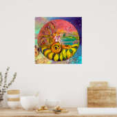 MÄDCHEN DER SONNENBLUMEN Gelb-orange-rosa Funkeln Poster (Küche)